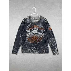 Mens Affliction American Customs Shirt Size XL Long Sleeve Tee Black Skull Print
